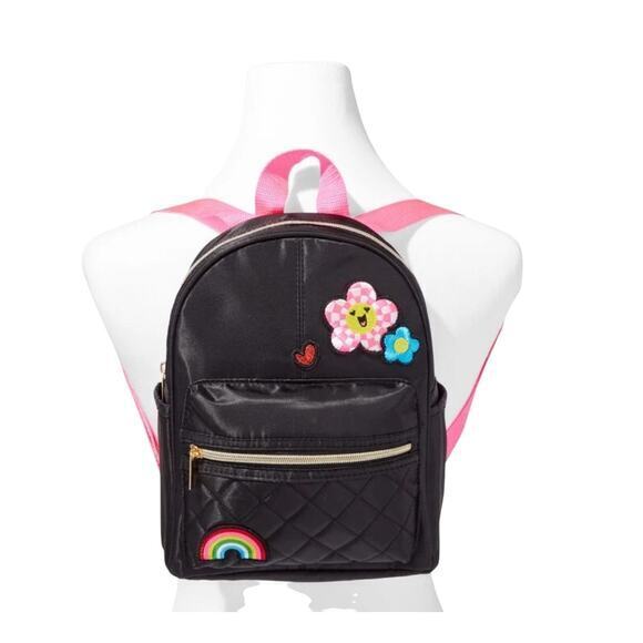 Claire's Checkered Daisy Patch Black Quilted Mini Backpack - Picture 1 of 11